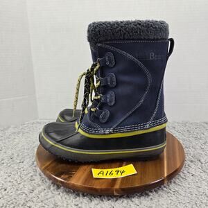 L.L.Bean Blue Suede Leather Black Winter Snow Pac Duck Boots Kids size 4 295601